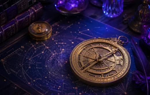 Mapa astral e elementos astrológicos representando o horóscopo de hoje completo para os 12 signos.
