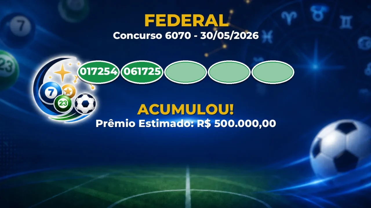 Federal Hoje: veja as dezenas do concurso 6070 acumulado