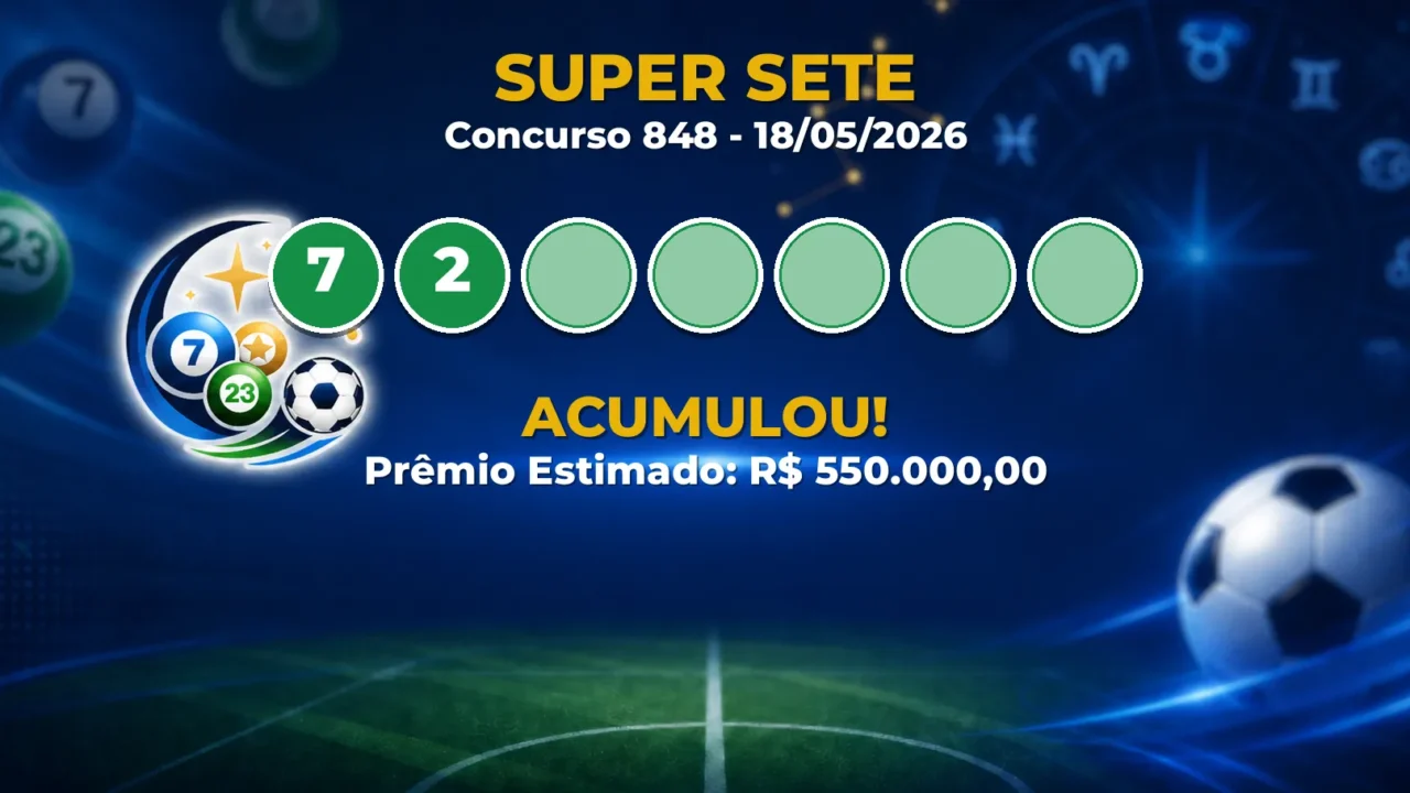 Super Sete Hoje: concurso 848 acumula; confira o resultado