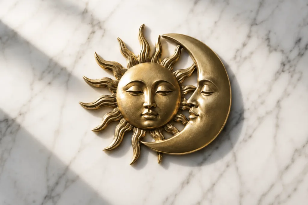 Símbolo do Sol e da Lua representando as previsões do horóscopo de hoje para o início de junho.