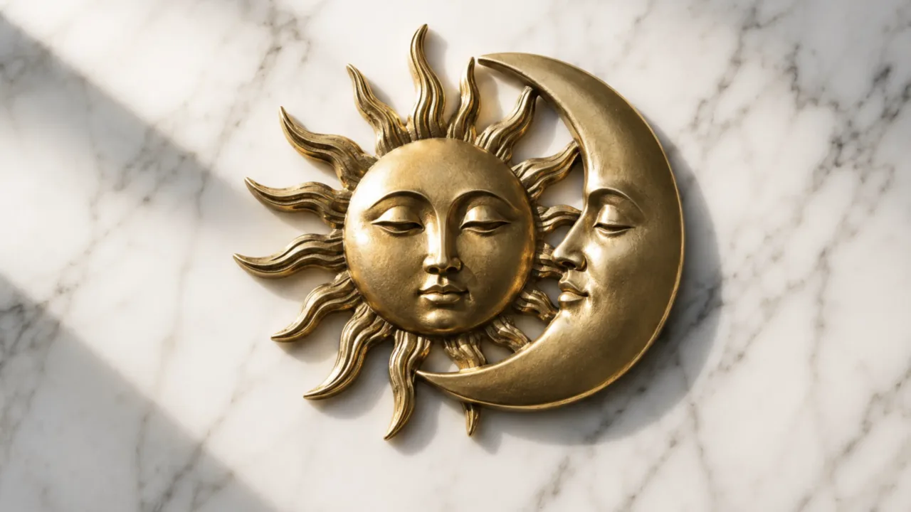 Símbolo do Sol e da Lua representando as previsões do horóscopo de hoje para o início de junho.