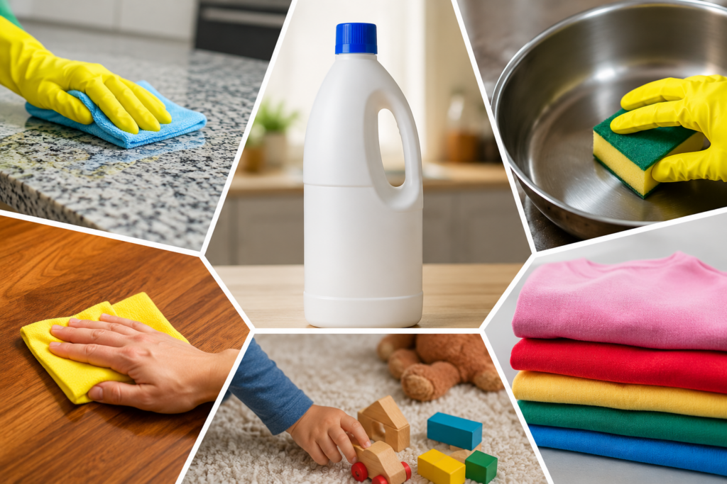 Nem toda superfície pode receber água sanitária; veja os cuidados