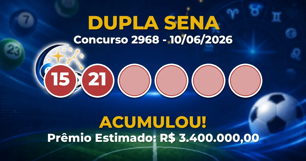 Dupla Sena Hoje: concurso 2968 acumula; confira o resultado
