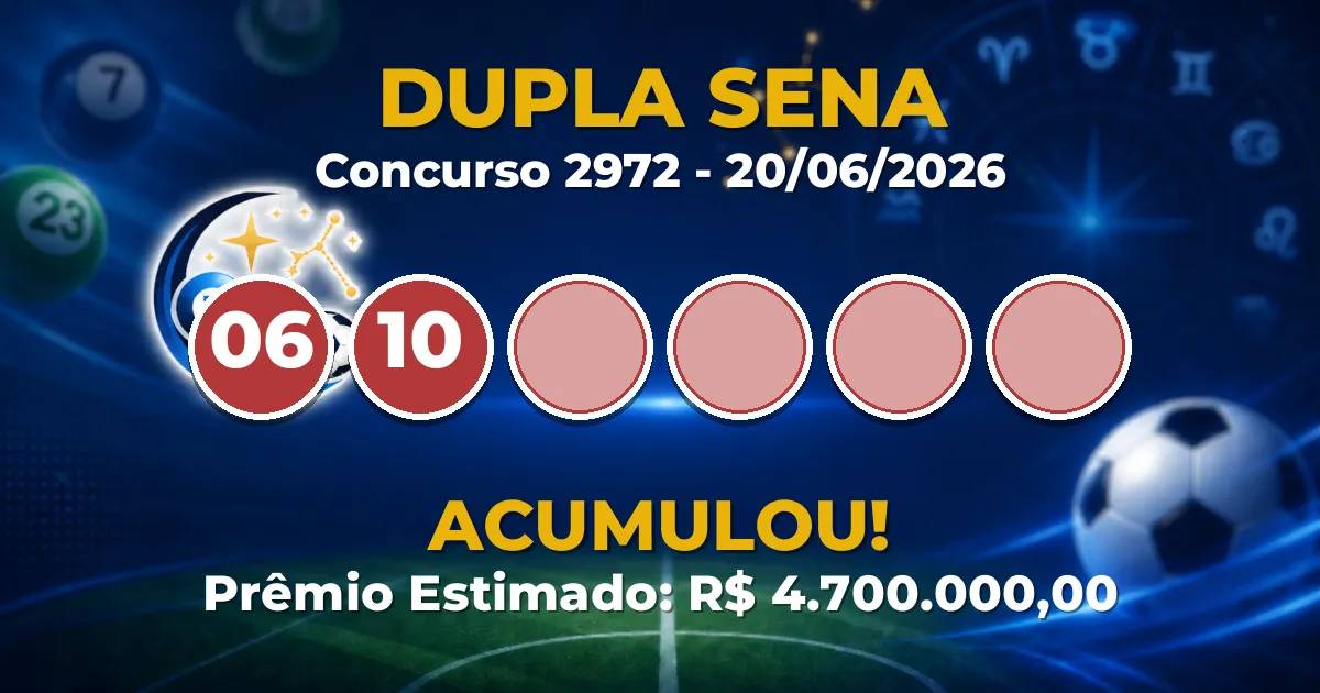 Dupla Sena Hoje: concurso 2972 acumula; confira o resultado