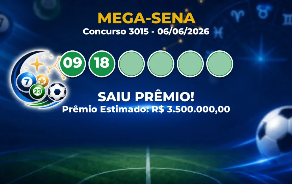 Mega-Sena Hoje: confira as dezenas sorteadas no concurso 3015