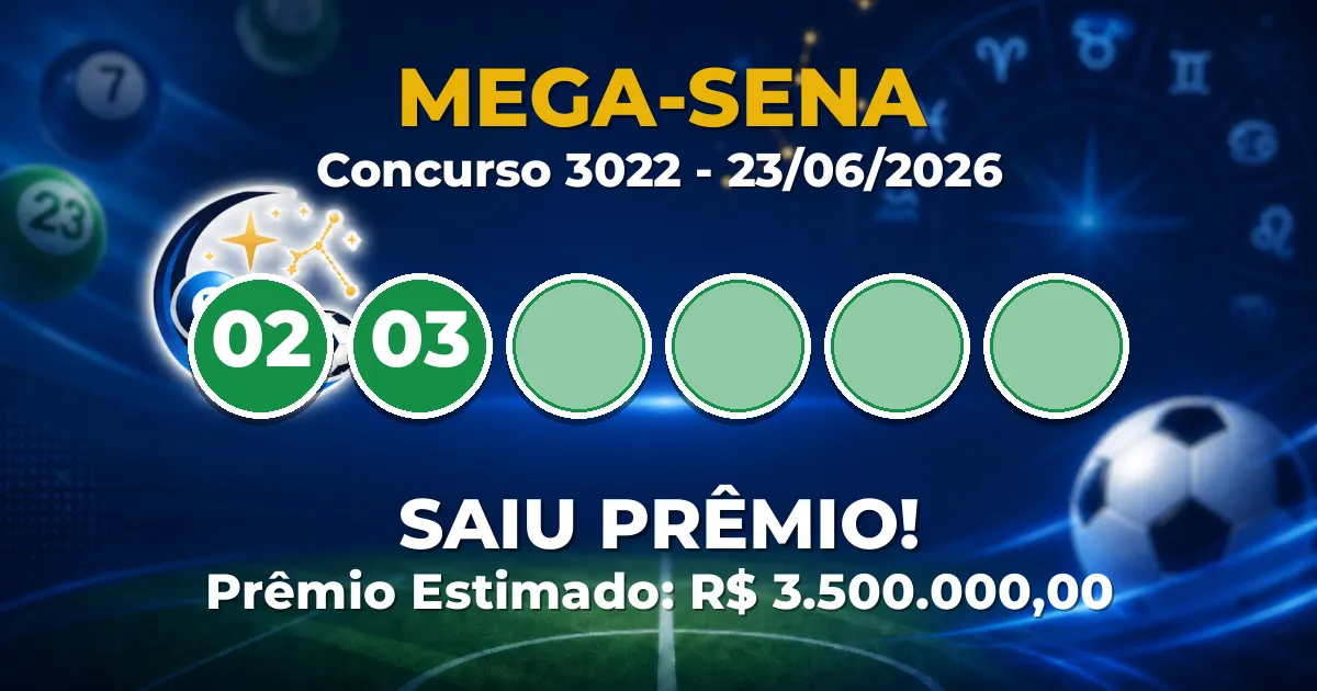 Mega-Sena Hoje: resultado do concurso 3022 tem ganhadores