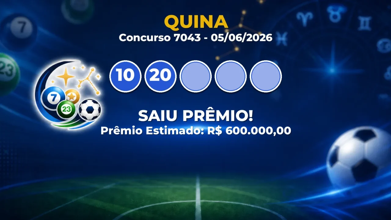 Quina Hoje: confira as dezenas sorteadas no concurso 7043