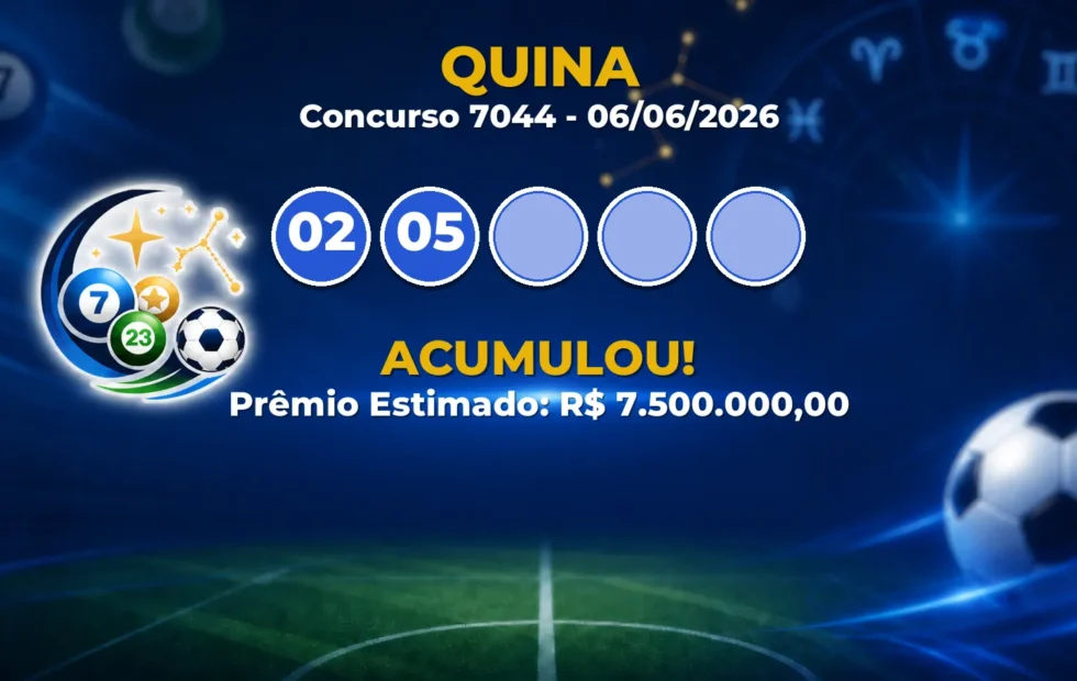 Quina Hoje: concurso 7044 acumula; confira o resultado