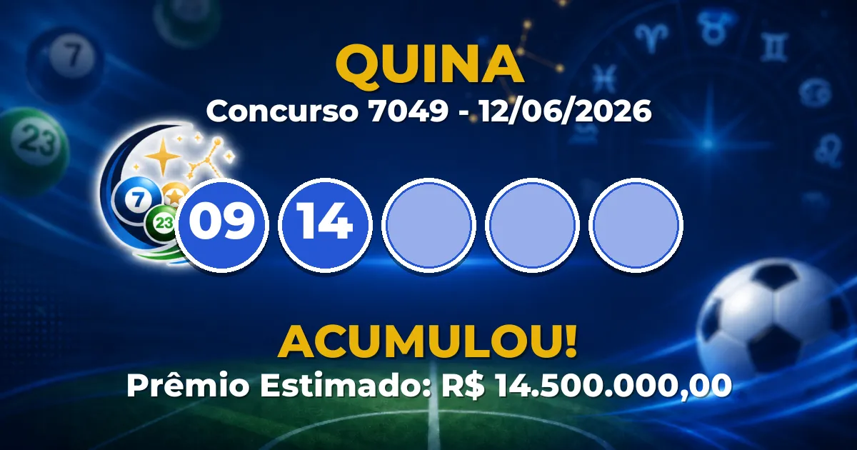 Quina Hoje: concurso 7049 acumula; confira o resultado