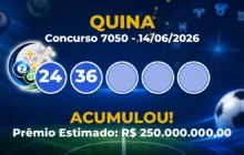 Quina Hoje: concurso 7050 acumula; confira o resultado