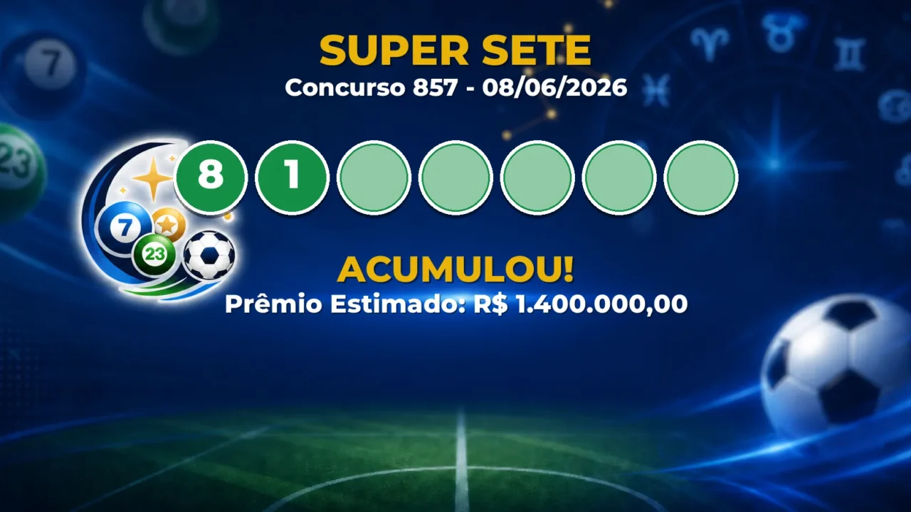 Super Sete Hoje: concurso 857 acumula; confira o resultado