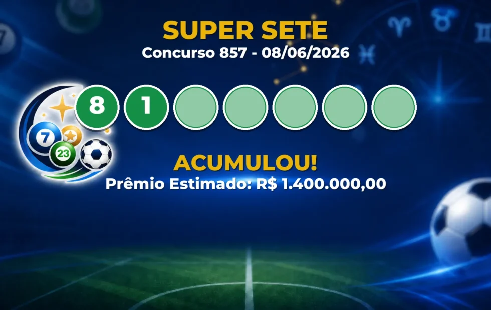 Super Sete Hoje: concurso 857 acumula; confira o resultado