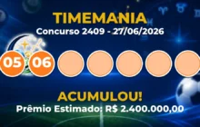 Timemania Hoje: concurso 2409 acumula; confira o resultado