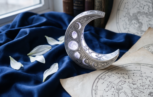 Horóscopo de hoje: Previsões completas para os 12 signos nesta segunda-feira, 6 de julho Símbolo astrológico da Lua crescente iluminado sobre seda azul-marinho e pétalas de lírios brancos, representando a regência da segunda-feira no horóscopo de hoje.