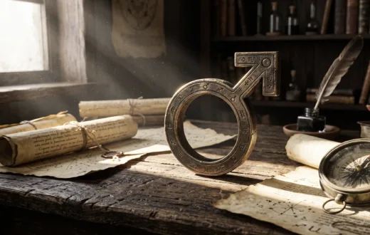 Horóscopo de hoje: Previsões completas para os 12 signos nesta terça-feira, 7 de julho Símbolo astrológico de Marte esculpido em bronze sobre uma mesa rústica com pergaminhos, representando a regência da terça-feira no horóscopo de hoje.