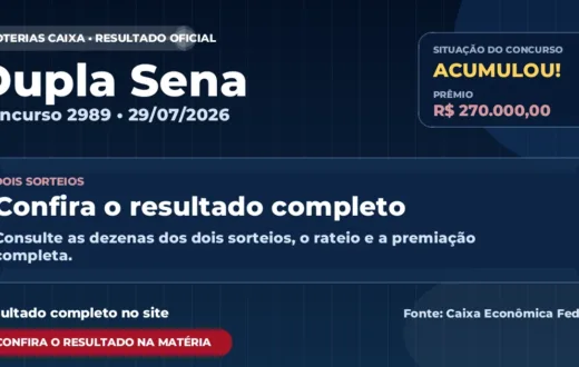 Resultado da Dupla Sena de hoje, concurso 2989