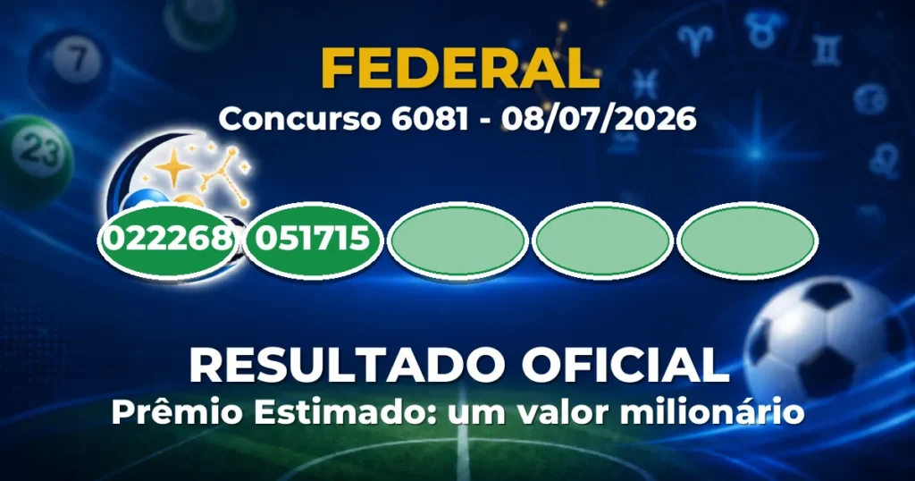 Resultado Federal de hoje: veja os bilhetes da extração 6081 Resultado Federal de hoje: veja os bilhetes da extração 6081