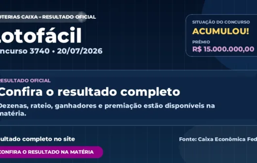 Resultado da Lotofácil de hoje, concurso 3740