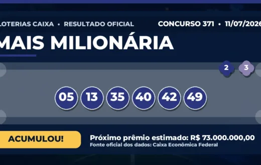 Saiu o resultado da Mais Milionária de hoje: prêmio estimado em R$ 73 milhões Resultado da Mais Milionária de hoje, concurso 371