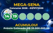 Mega-Sena Hoje: concurso 3026 acumula; confira o resultado