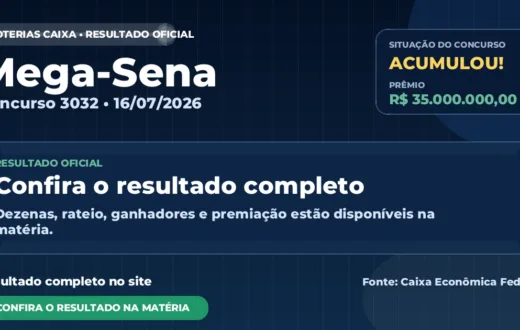 Resultado da Mega-Sena de hoje, concurso 3032