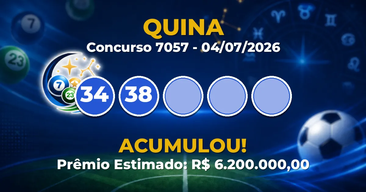 Resultado Quina de hoje: prêmio acumula em R$ 6,2 milhões