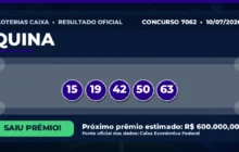 Resultado da Quina de hoje, concurso 7062