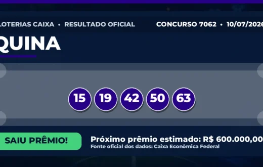 Resultado da Quina de hoje: confira os números do concurso 7062 Resultado da Quina de hoje, concurso 7062