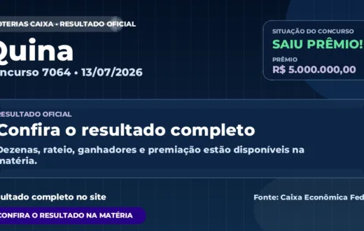 Resultado da Quina de hoje, concurso 7064