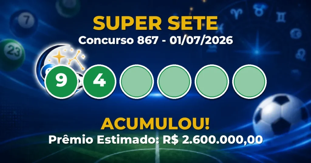 Super Sete Hoje: concurso 867 acumula; confira o resultado