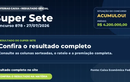 Resultado da Super Sete de hoje, concurso 878