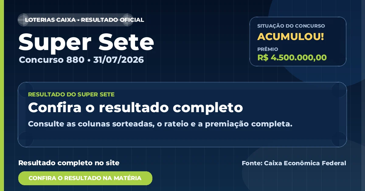 Resultado da Super Sete de hoje, concurso 880