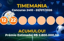 Timemania Hoje: concurso 2410 acumula; confira o resultado