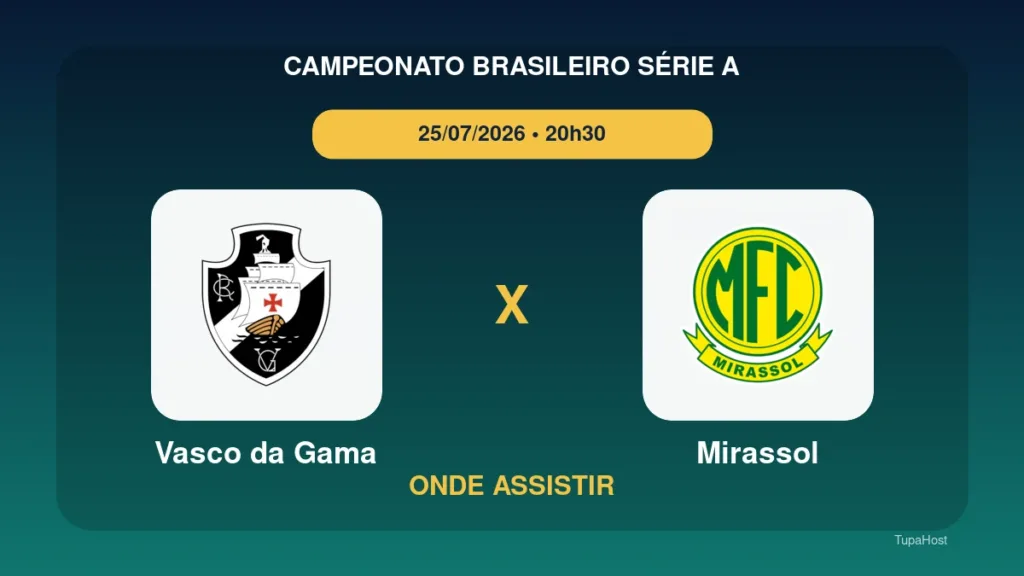 Vasco da Gama x Mirassol onde assistir