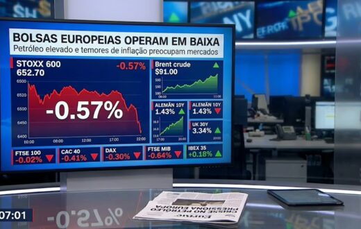 Bolsas europeias operam em queda com petróleo caro e juros em alta; tensão entre EUA e Irã preocupa mercados