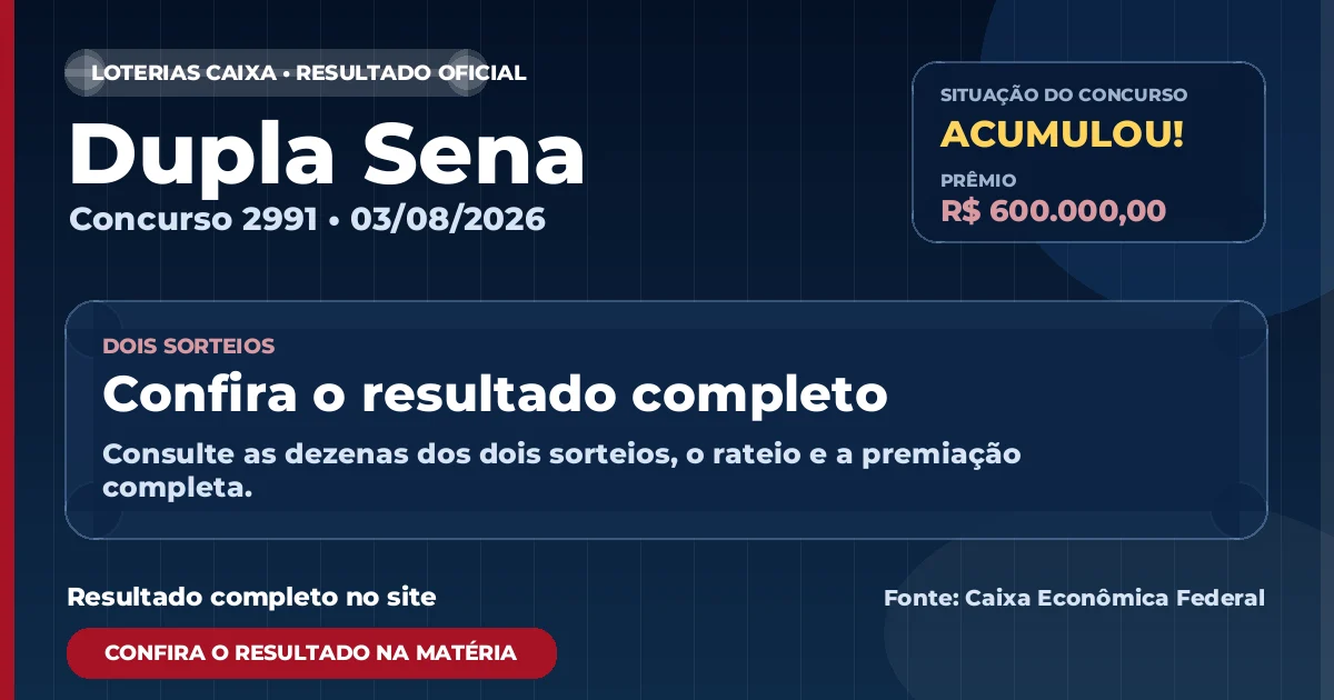 Resultado da Dupla Sena de hoje, concurso 2991