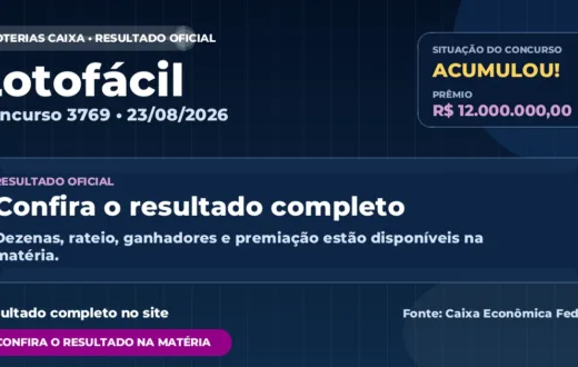 Resultado da Lotofácil de hoje, concurso 3769