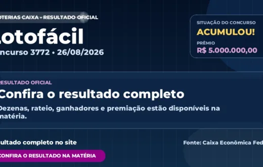 Resultado da Lotofácil de hoje, concurso 3772