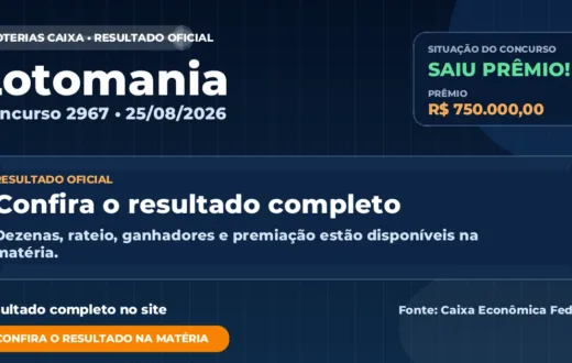 Resultado da Lotomania de hoje, concurso 2967