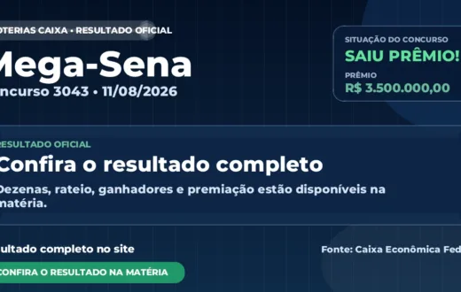 Resultado da Mega-Sena de hoje, concurso 3043