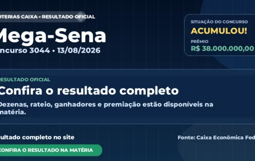 Resultado da Mega-Sena de hoje, concurso 3044