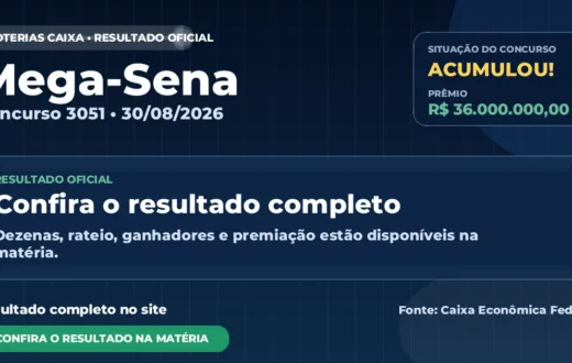 Resultado da Mega-Sena de hoje, concurso 3051