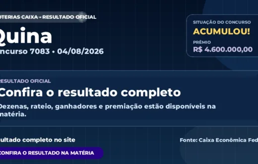 Resultado da Quina de hoje, concurso 7083