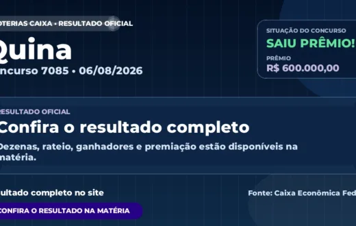 Resultado da Quina de hoje, concurso 7085