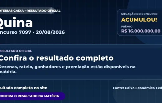 Resultado da Quina de hoje, concurso 7097