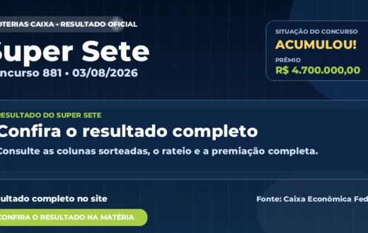 Resultado da Super Sete de hoje, concurso 881