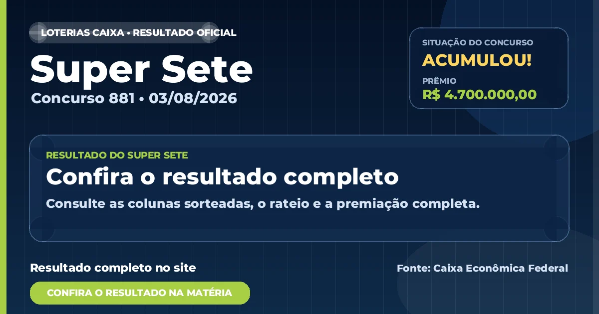 Resultado da Super Sete de hoje, concurso 881