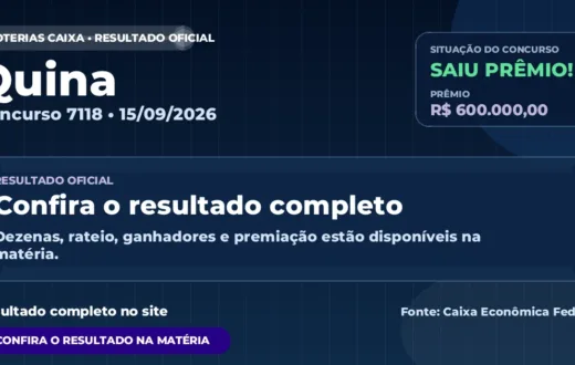 Resultado da Quina de hoje, concurso 7118