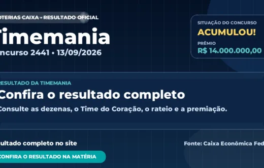Resultado da Timemania de hoje, concurso 2441