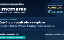 Resultado da Timemania de hoje, concurso 2443